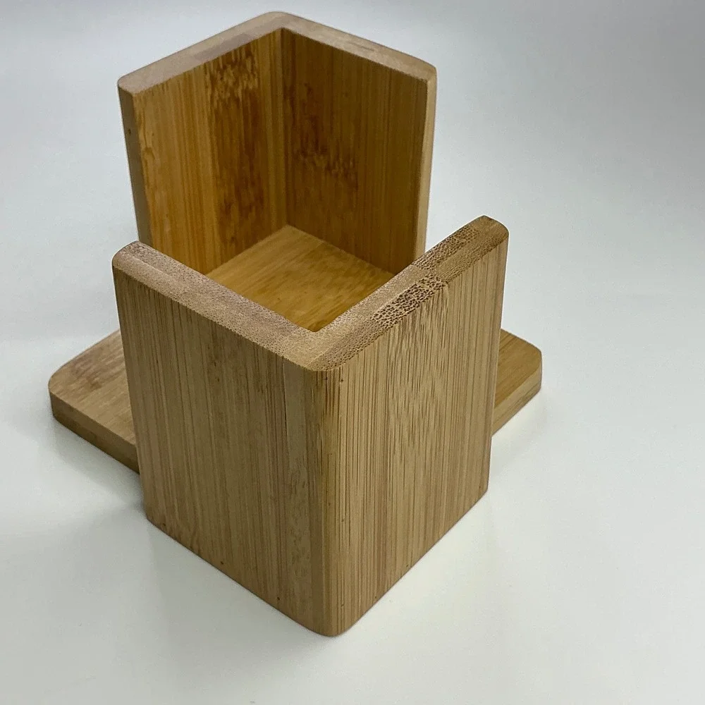 Natural Bamboo Round Coaster Set Unisex OS 6-Piece with Holder